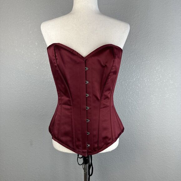 Corset-Story Tops - Strapless Burgundy Satin Corset Top